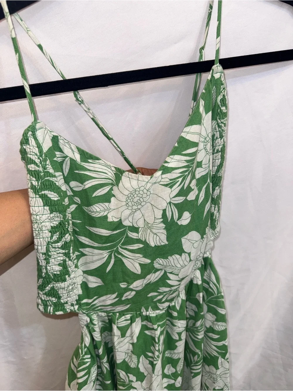 American Eagle Green & White Floral Cutout Maxi Cotton/Linen Dress - Picture 7 of 10